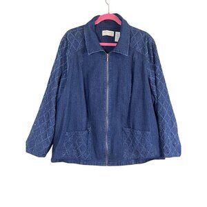 Alfred Dunner Jacket Women 18W Blue Denim Quilted Western Studded Full Zip 80s